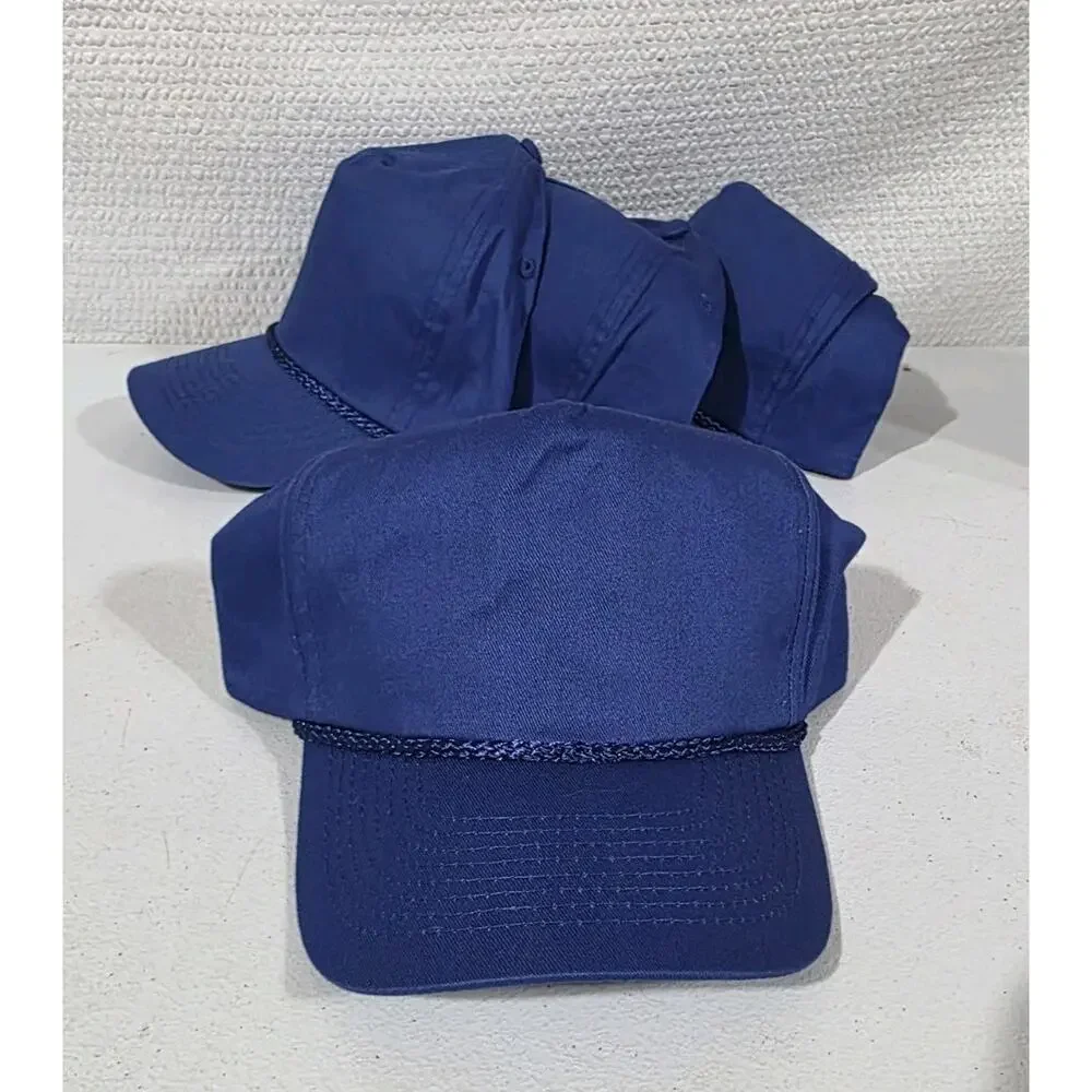 Lot of 4 Blue Blank Snapback Trucker Hats Rope Cap Plain Adjustable Vtg